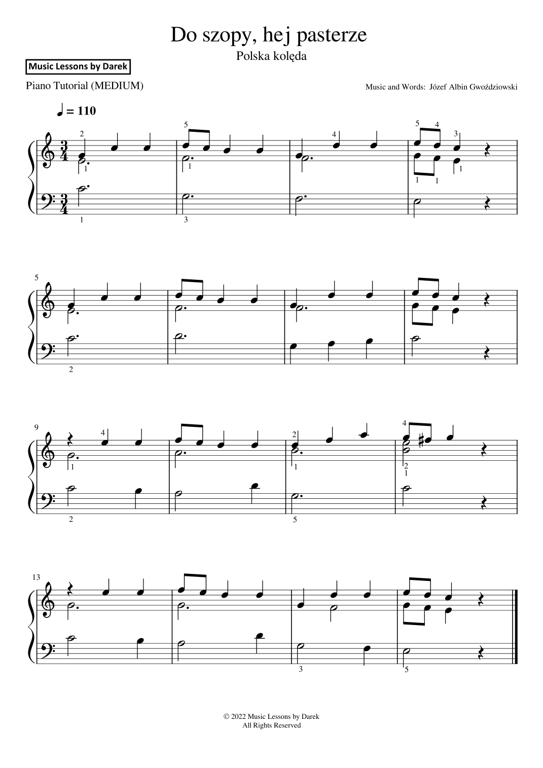 Do szopy, hej pasterze (Polish Christmas Carol) [MEDIUM PIANO] (arr. Darek)