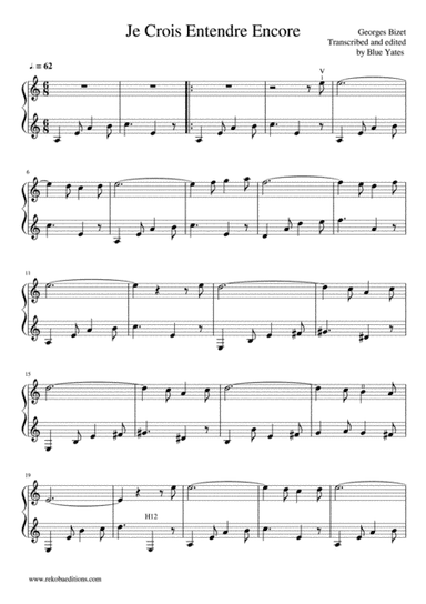 Je Crois Entendre Encore (Georges Bizet) (arr. Blue Yates)