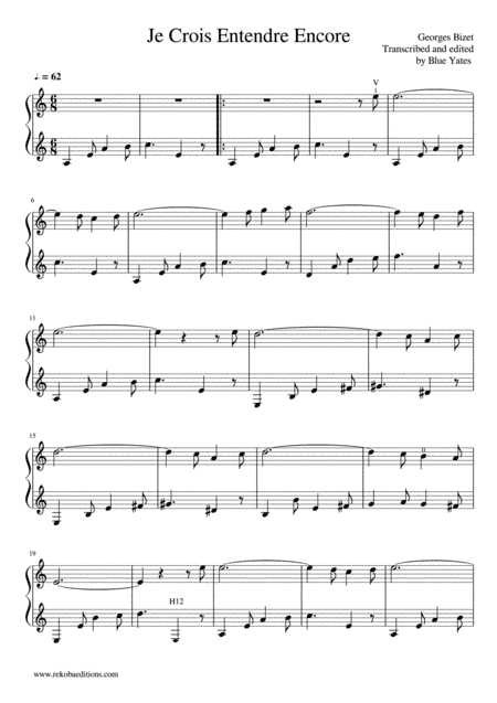 Je Crois Entendre Encore (Georges Bizet) (arr. Blue Yates)