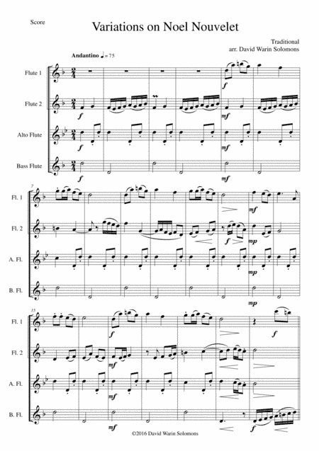Variations on Noel Nouvelet for flute quartet (arr. David Warin Solomons)