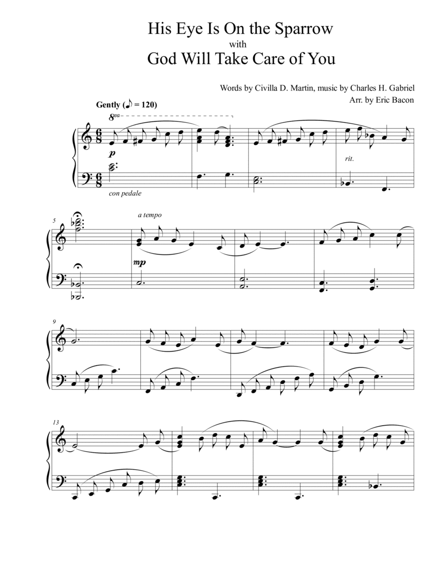 His Eye Is On the Sparrow with God Will Take Care of You (arr. Eric Bacon)