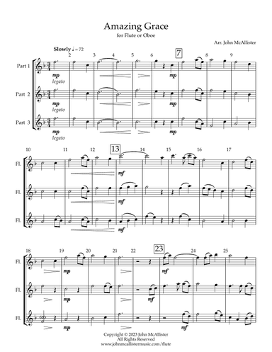 Amazing Grace for flute or oboe trio (arr. John McAllister)