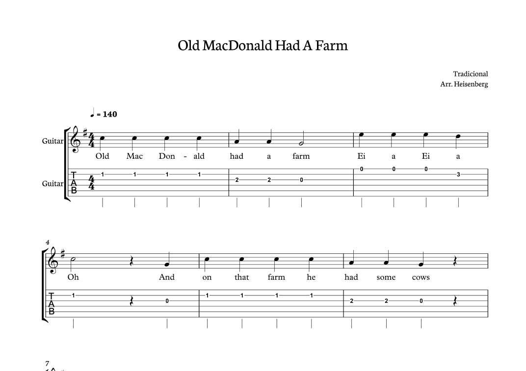 Old MacDonald Had a farm for Guitar with tab (arr. Heisenberg)