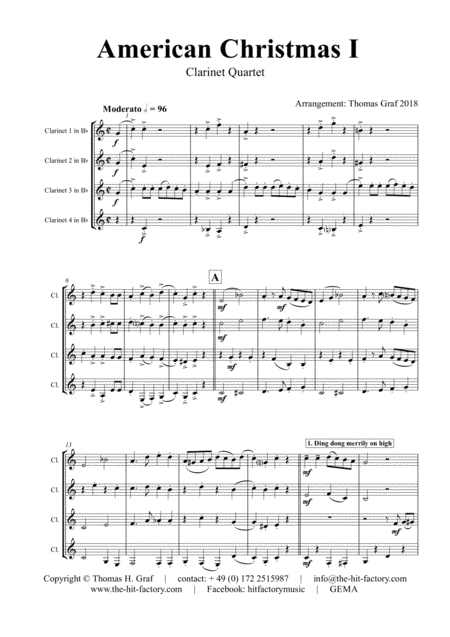 American Christmas - Mash up Rondo of best Christmas Songs - Clarinet Quartet (arr. Thomas H. Graf)
