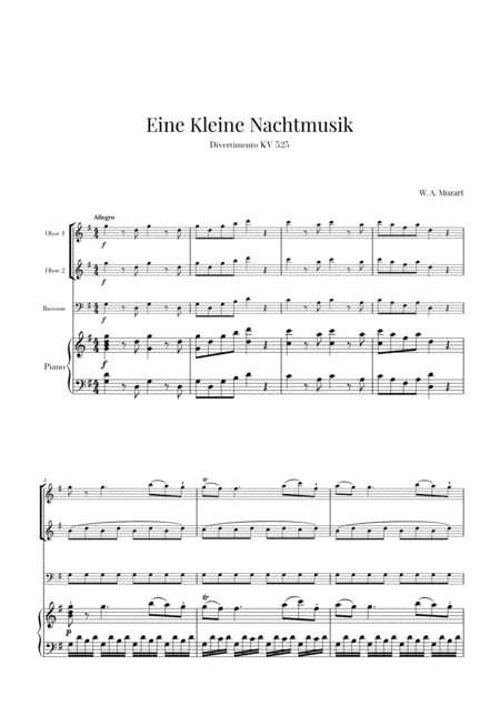 Eine Kleine Nachtmusik for 2 Oboes, Bassoon and Piano (arr. Cadenza Editions)