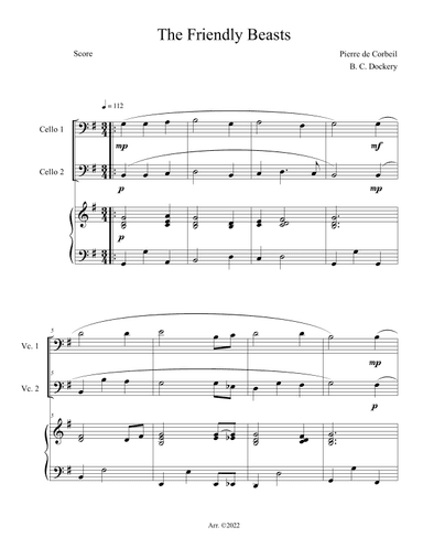 The Friendly Beasts (Cello Duet with Piano Accompaniment) (arr. B. C. Dockery)