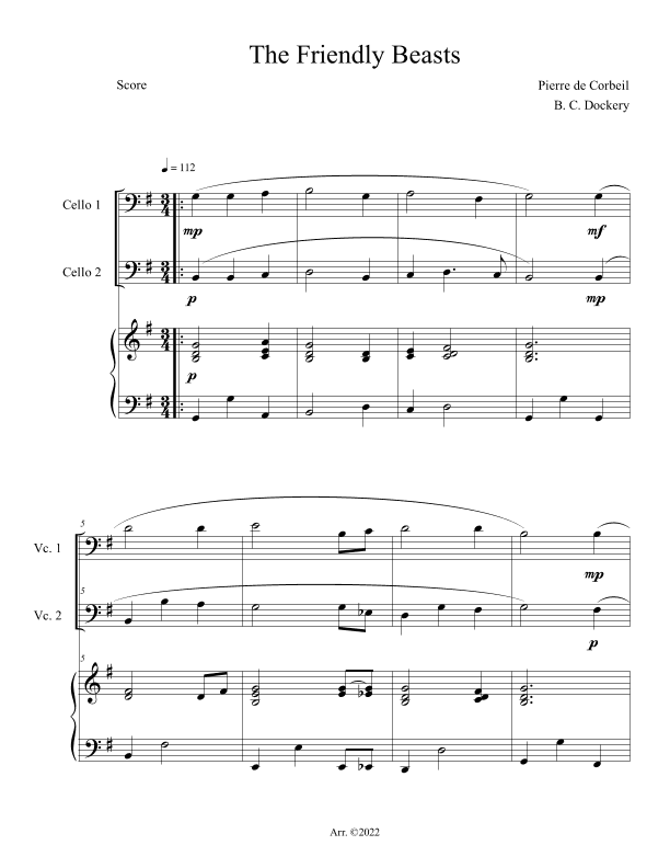 The Friendly Beasts (Cello Duet with Piano Accompaniment) (arr. B. C. Dockery)
