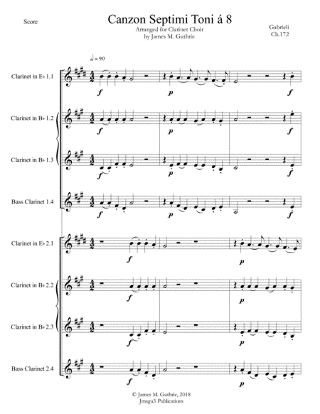 Gabrieli: Canzon Septimi Toni Ch. 172 for Clarinet Choir (arr. James M. Guthrie, ASCAP)