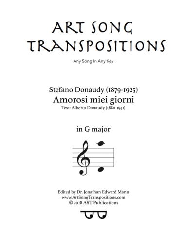 DONAUDY: Amorosi miei giorni (transposed to G major) (arr. ArtSongTranspositions.com)