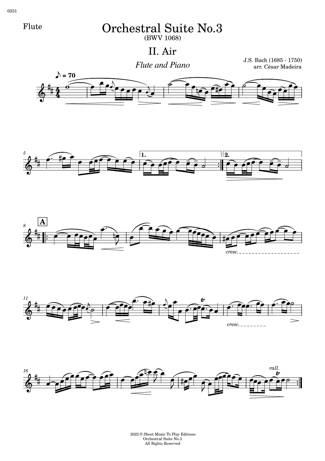 Air on G String - Flute and Piano (Individual Parts) (arr. César Madeira)