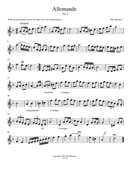 Allemande No.2: Unaccompanied Violin Solo