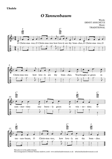 O Tannenbaum / O Christmas Tree (for Ukulele with TAB) (arr. Michael Thomas Andrews)