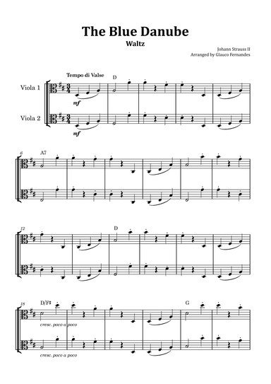 The Blue Danube - Viola Duet with Chord Notations (arr. Glauco Fernandes)