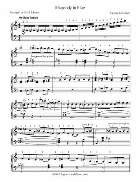 Rhapsody in Blue (simplified for the Early Intermediate to Intermediate Pianist) (arr. Gaili Schoen)