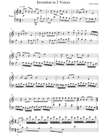 Amir Awad : Invention for 2 voices for Solo Piano
