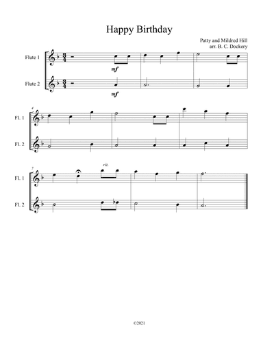 Happy Birthday for Flute Duet (arr. B. C. Dockery)