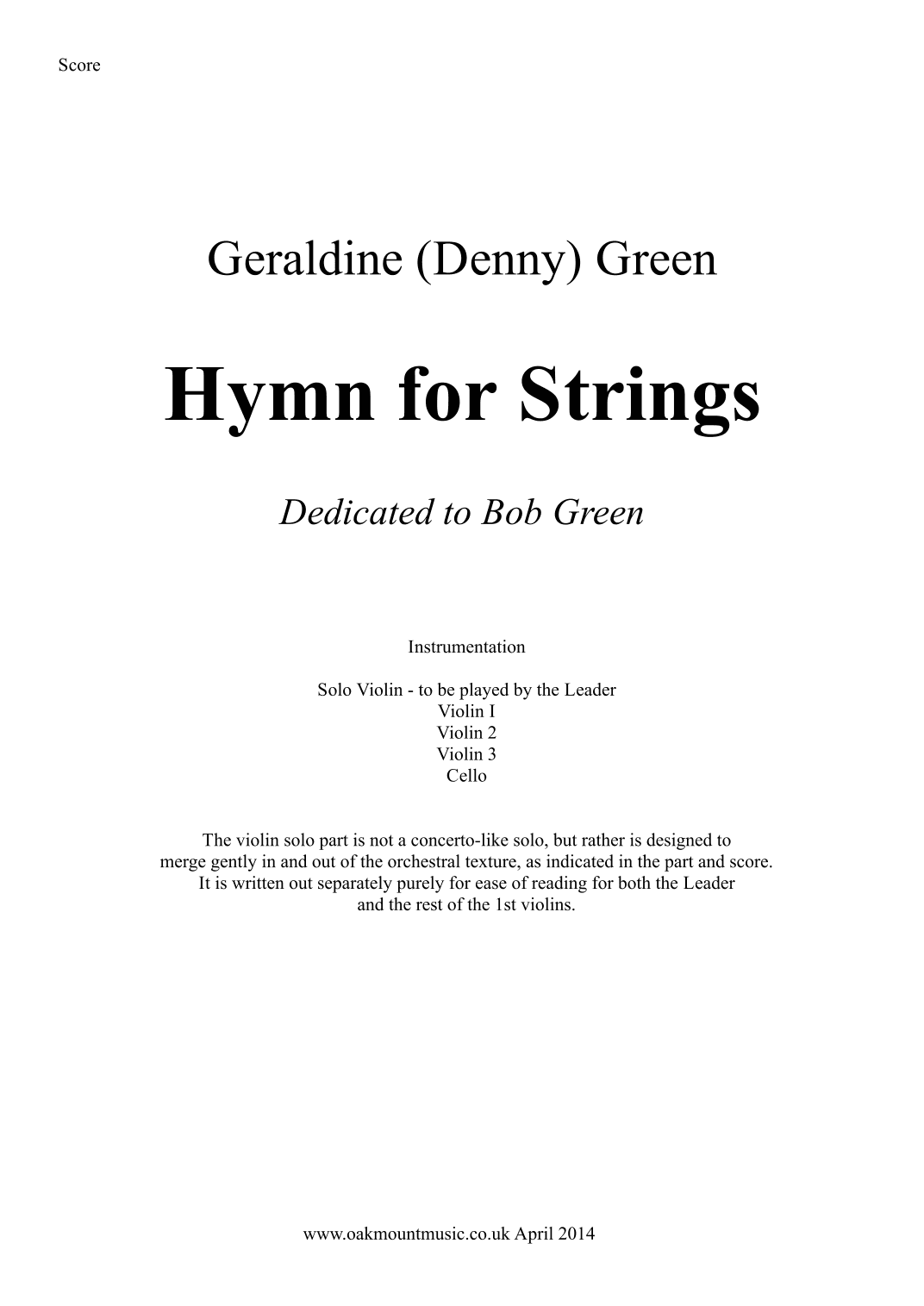 Hymn For Strings  (School Arrangement)
