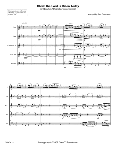 CHRIST THE LORD IS RISEN TODAY - unaccompanied WOODWIND QUINTET (arr. Glen Poehlmann)