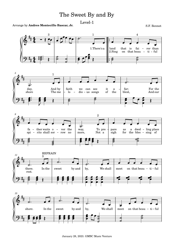 Sweet By and By in D Major (arr. Andres Montecillo Bascar, Jr.)