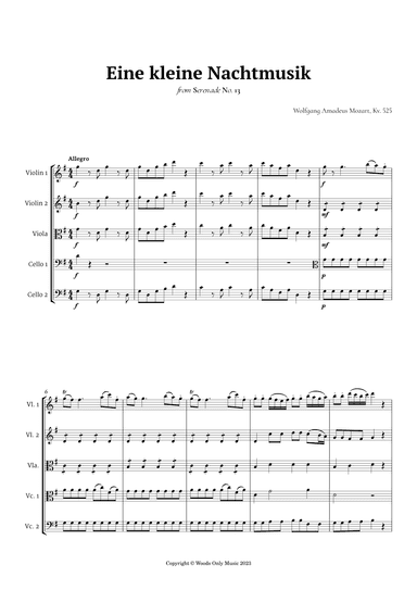 Eine kleine Nachtmusik by Mozart for String Quintet (arr. Ander)