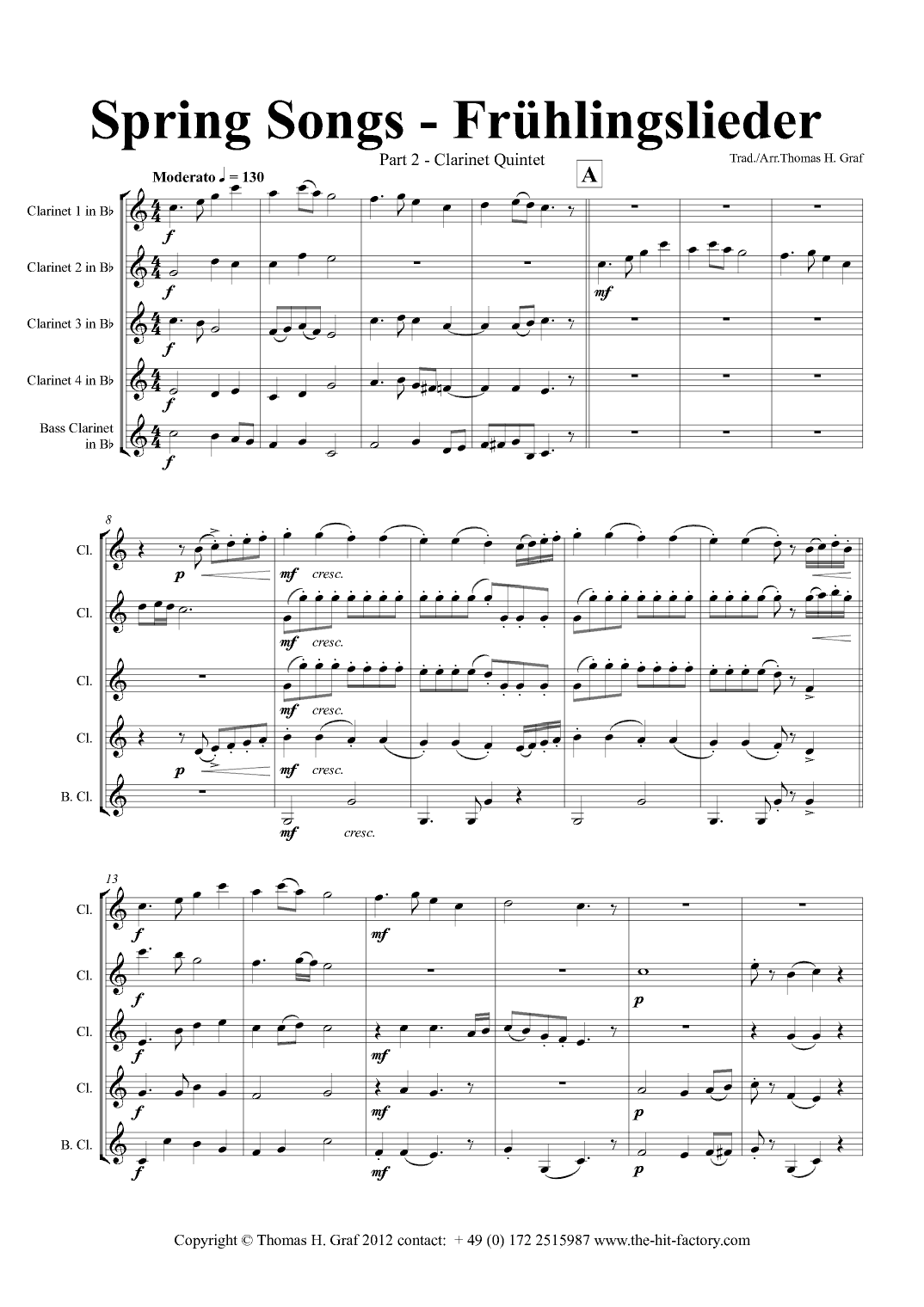 Spring Songs - Frühlingslieder - Part 2 - German Folk Songs - Clarinet Quintet