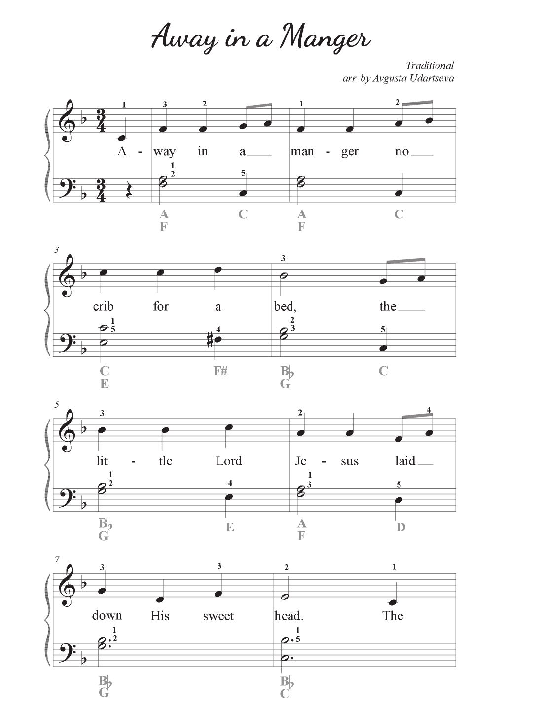 Away in a Manger - Easy (arr. Avgusta Udartseva)