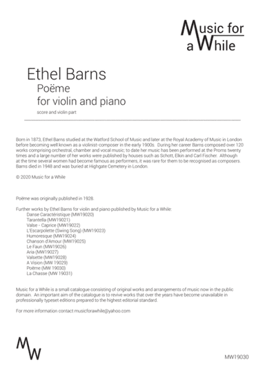 Ethel Barns - Poe¨me for violin and piano (arr. Music for a While)