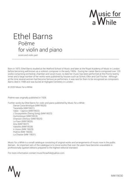 Ethel Barns - Poe¨me for violin and piano (arr. Music for a While)