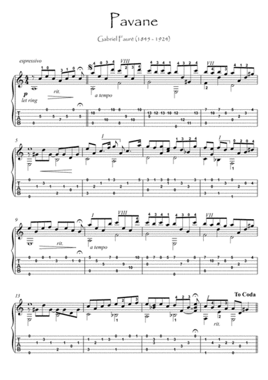 Pavane by Gabriel Faure guitar solo (arr. PianoSheetNow)