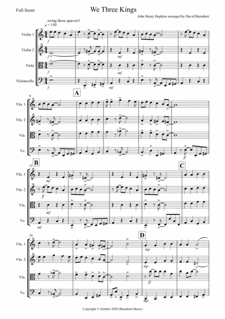 We Three Kings (Jazzy Style!) for String Quartet (arr. David Burndrett)