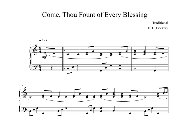 Come, Thou Fount of Every Blessing (Solo Piano) (arr. B. C. Dockery)