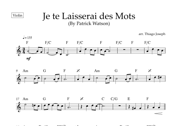 Je Te Laisserai Des Mots (arr. Thiago Joseph)