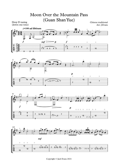Moon Over the Mountain Pass (Guan Shan Yue) - solo guitar (arr. Jack Evans)