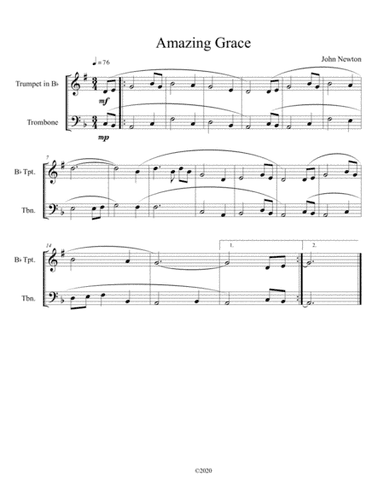 Amazing Grace (duet for trumpet and trombone) (arr. B C Dockery)