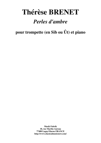 Thérèse Brenet - Perles d'Ambre  for trumpet (in Bb or C)  and piano
