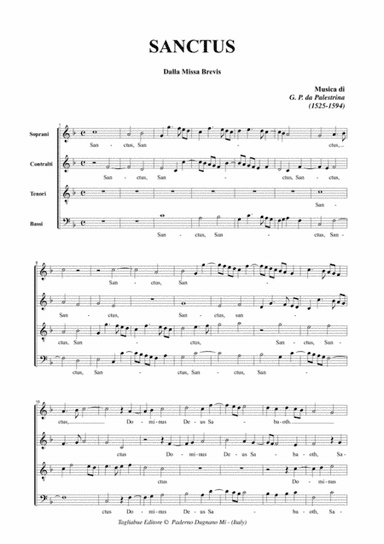 SANCTUS et BENEDICTUS  (From Missa brevis by Palestrina - For SATB Choir