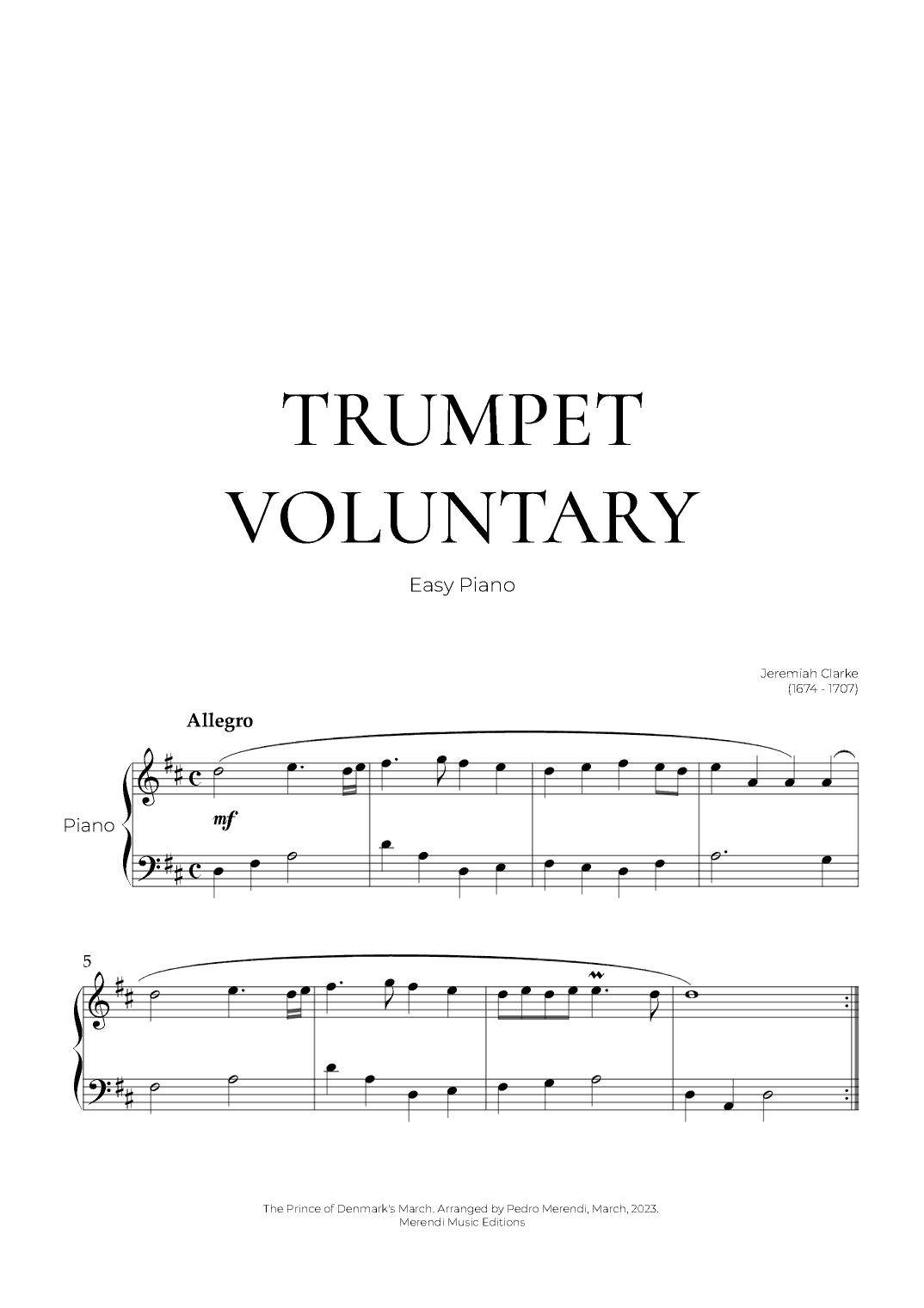 Trumpet Voluntary (Easy Piano) - Jeremiah Clarke (arr. Pedro Merendi)