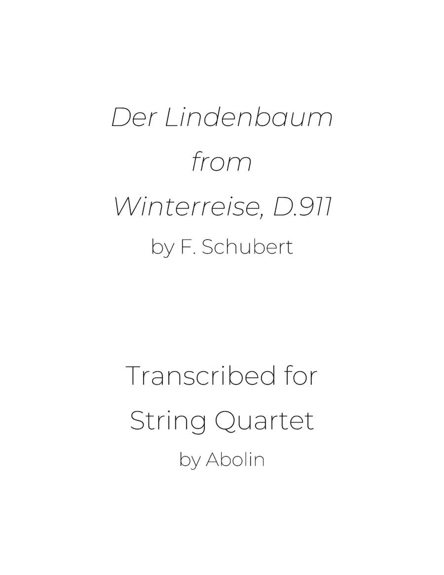 Schubert: Der Lindenbaum from Winterreise - String Quartet (arr. Abolin)