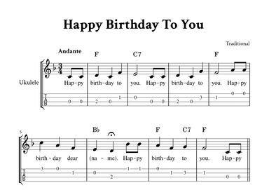 Happy Birthday To You - For Ukulele (F Major - with TAB, Chords and Lyrics) (arr. Yuri Noronha)