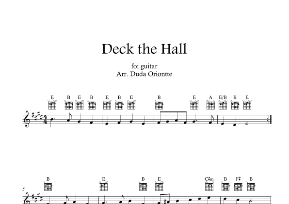 Deck the Halls  (E major - guitar TABS - no lyrics) (arr. Duda Oriontte)