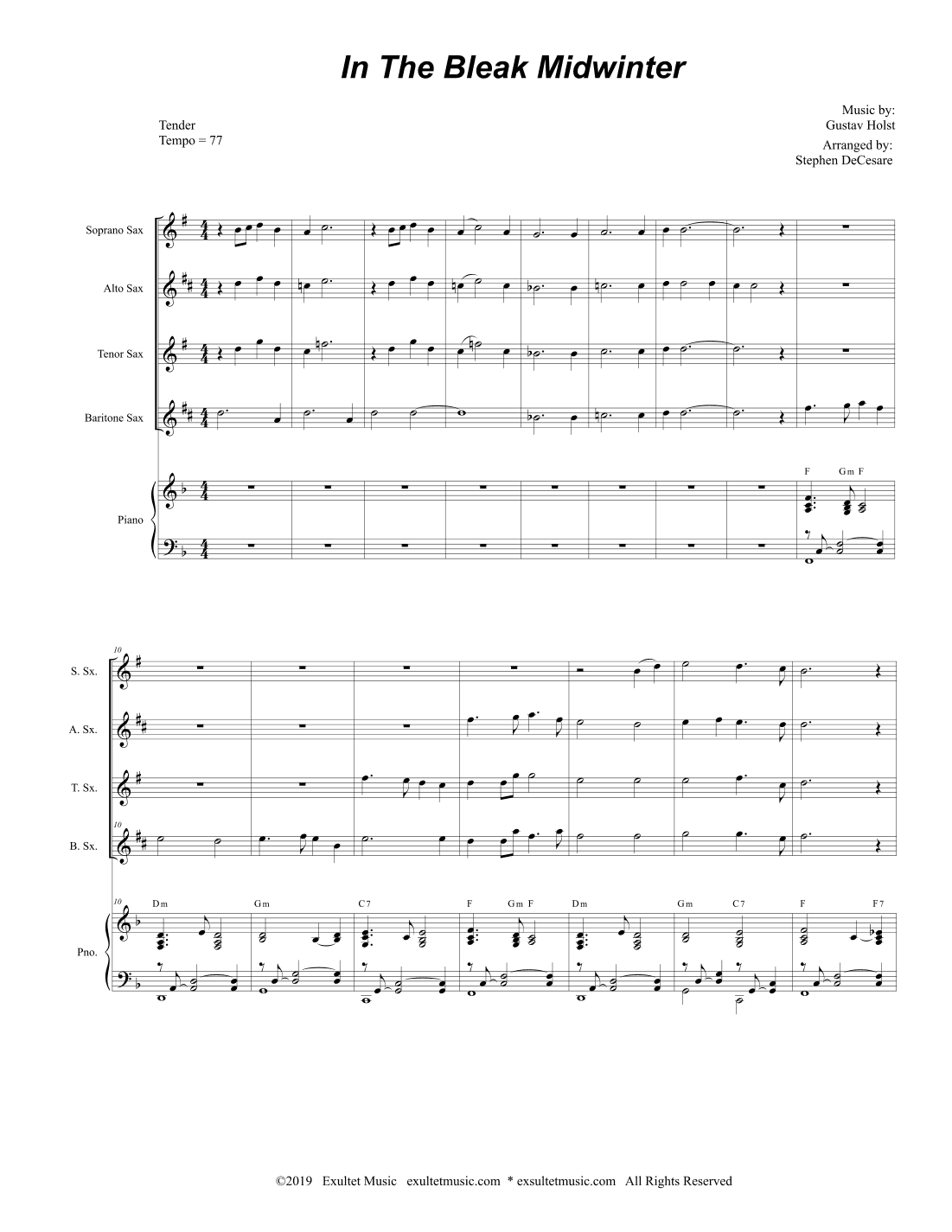 In The Bleak Midwinter (Saxophone Quartet and Piano) (arr. Stephen DeCesare)