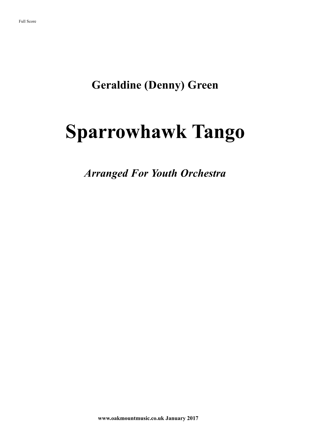 Sparrowhawk Tango. For Youth Orchestra  (Standard Arrangement)