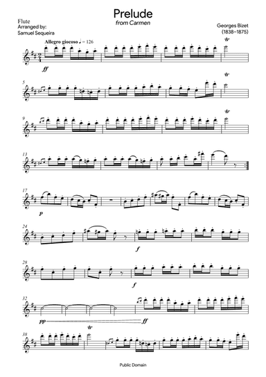 Prelude (from Carmen) - for Flute - with play along (arr. Samuel Sequeira)