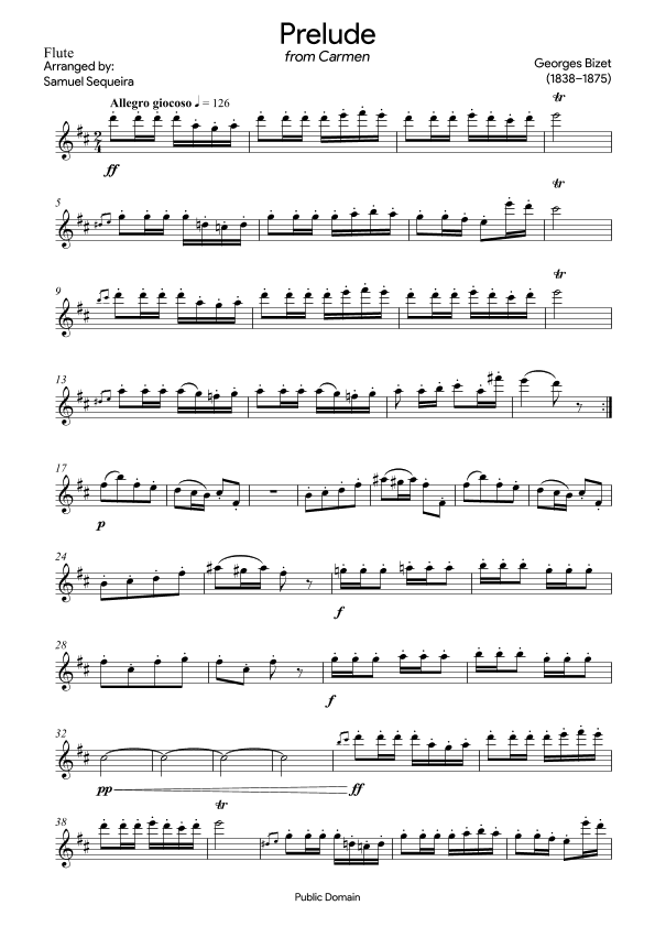 Prelude (from Carmen) - for Flute - with play along (arr. Samuel Sequeira)