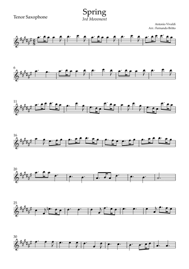 Spring - 3rd Movement (Antonio Vivaldi) for Tenor Saxophone Solo (arr. Fernando Britto)