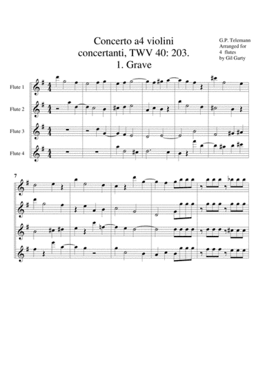 Concerto for 4 flutes (originally 4 violins), TWV 40 203 (arr. Gil Garty)