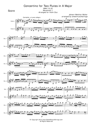Molter, J. - Concertino (Mvt. 1) for Two Violins (arr. Linda M. Scott)