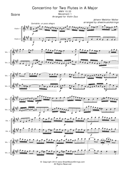 Molter, J. - Concertino (Mvt. 1) for Two Violins (arr. Linda M. Scott)