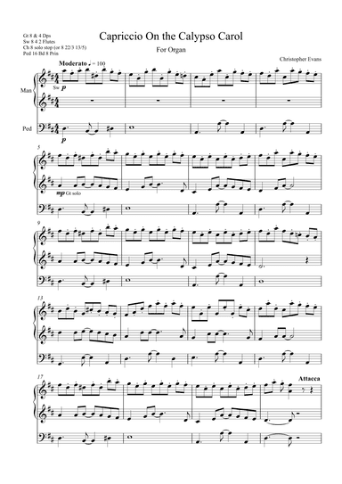 Capriccio On The Calypso Carol for Organ