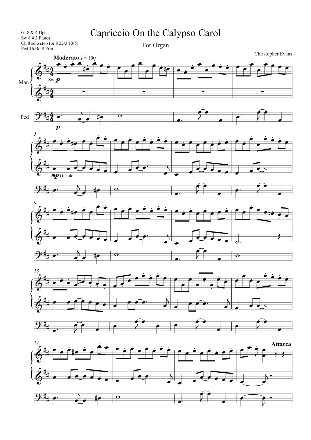 Capriccio On The Calypso Carol for Organ